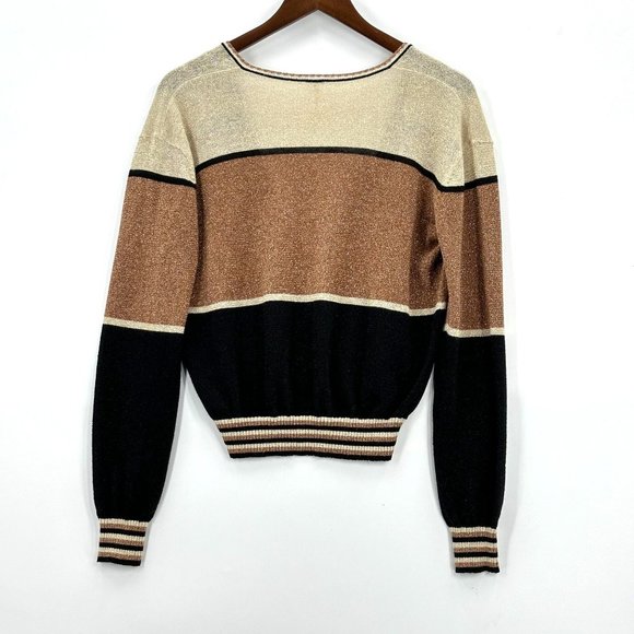 Free People Womens Gold Dust Pullover Sweater Color Block V- Neck Size XS - Picture 2 of 7